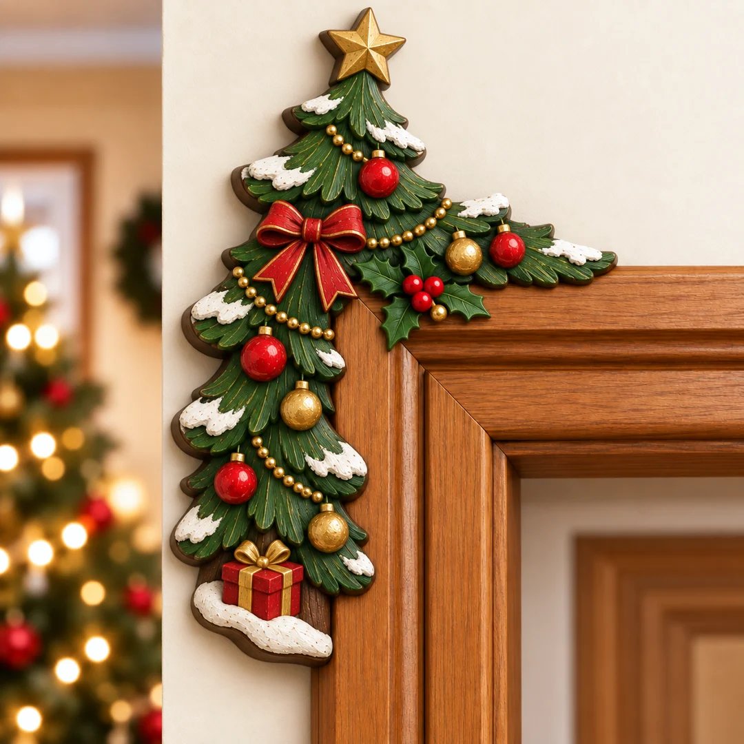 "Peekaboo" Christmas decoration for the door frame corner