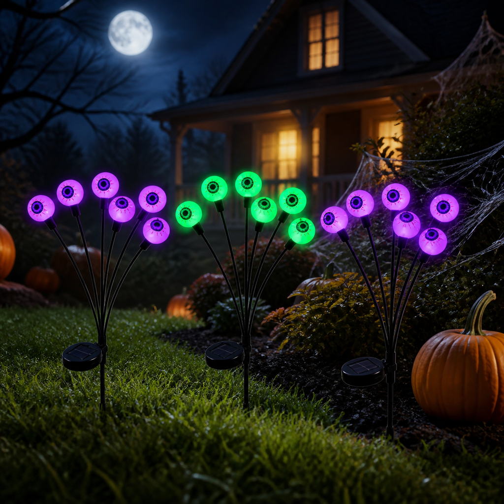 Luces solares de estaca con diseño de globo ocular para Halloween