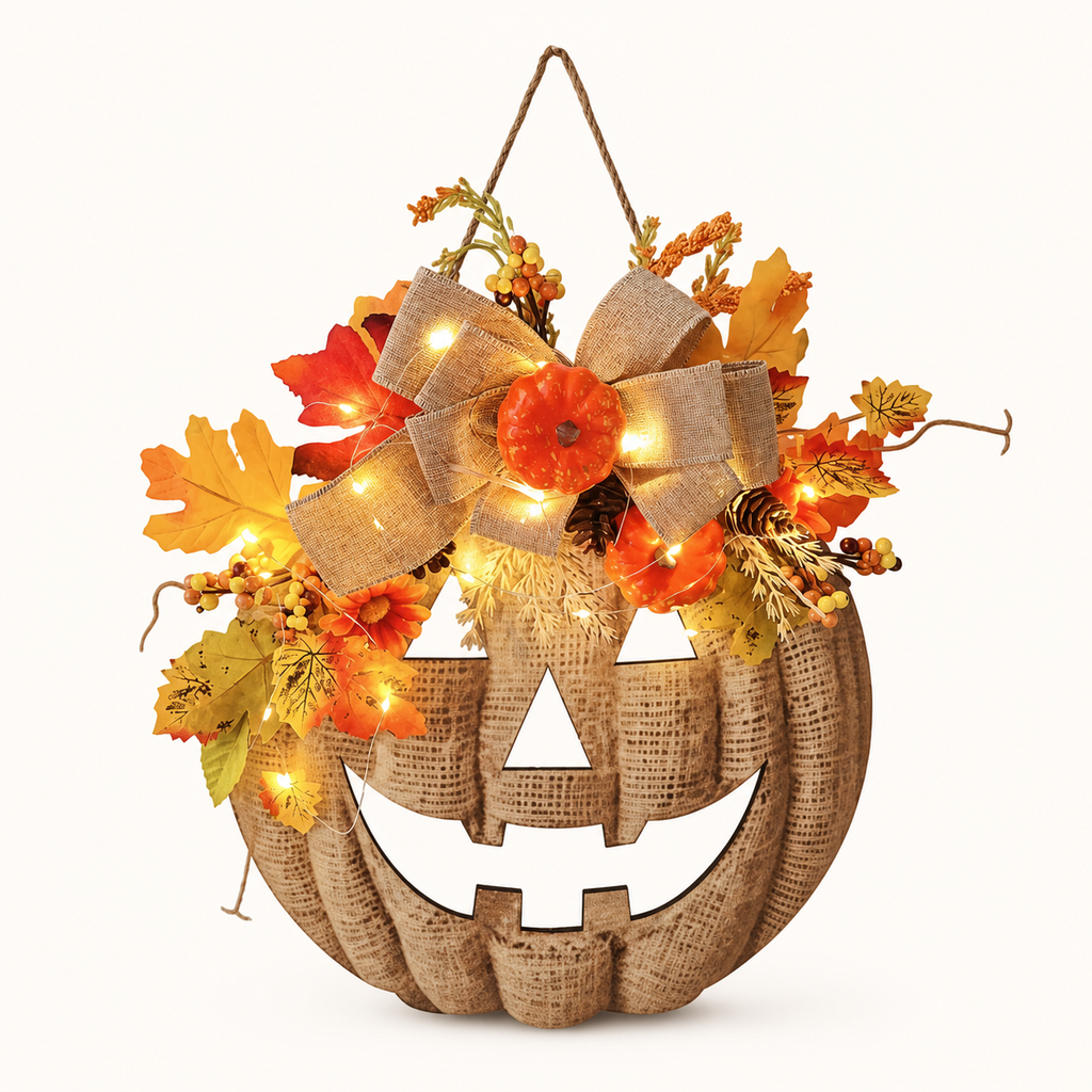 Light-Up Autumn Pumpkin Hanging Sign