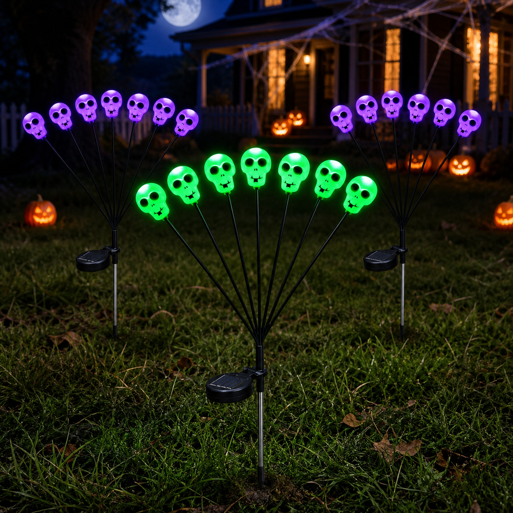 Luces solares de estaca de calavera de Halloween