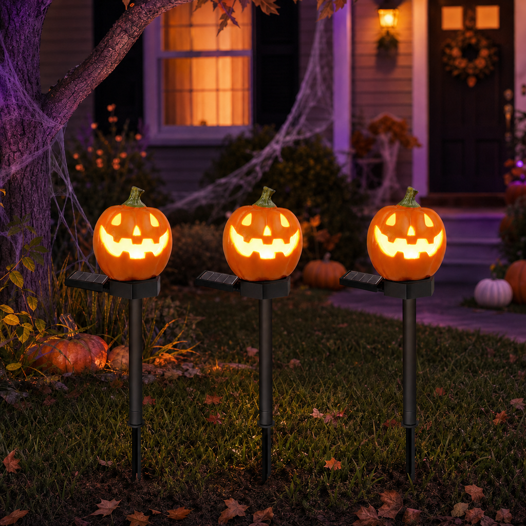 Estaca de calabaza Jack-o'-lantern solar con luz