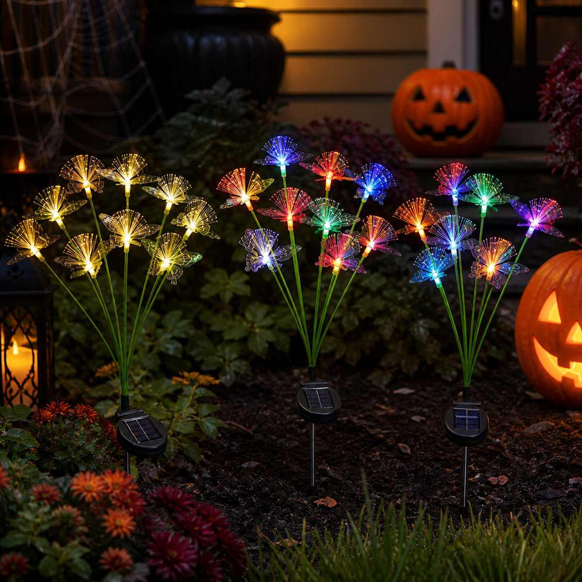 Estaca de jardín solar con mariposa de fibra óptica de 10 luces