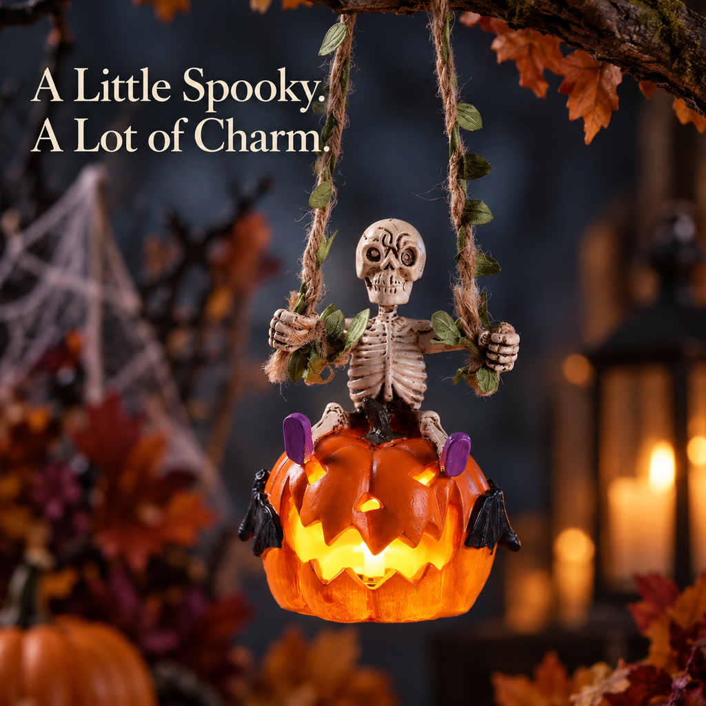 Free Shipping 🎃 Light-Up Skeleton Pumpkin Hanging Ornament | Halloween Decor