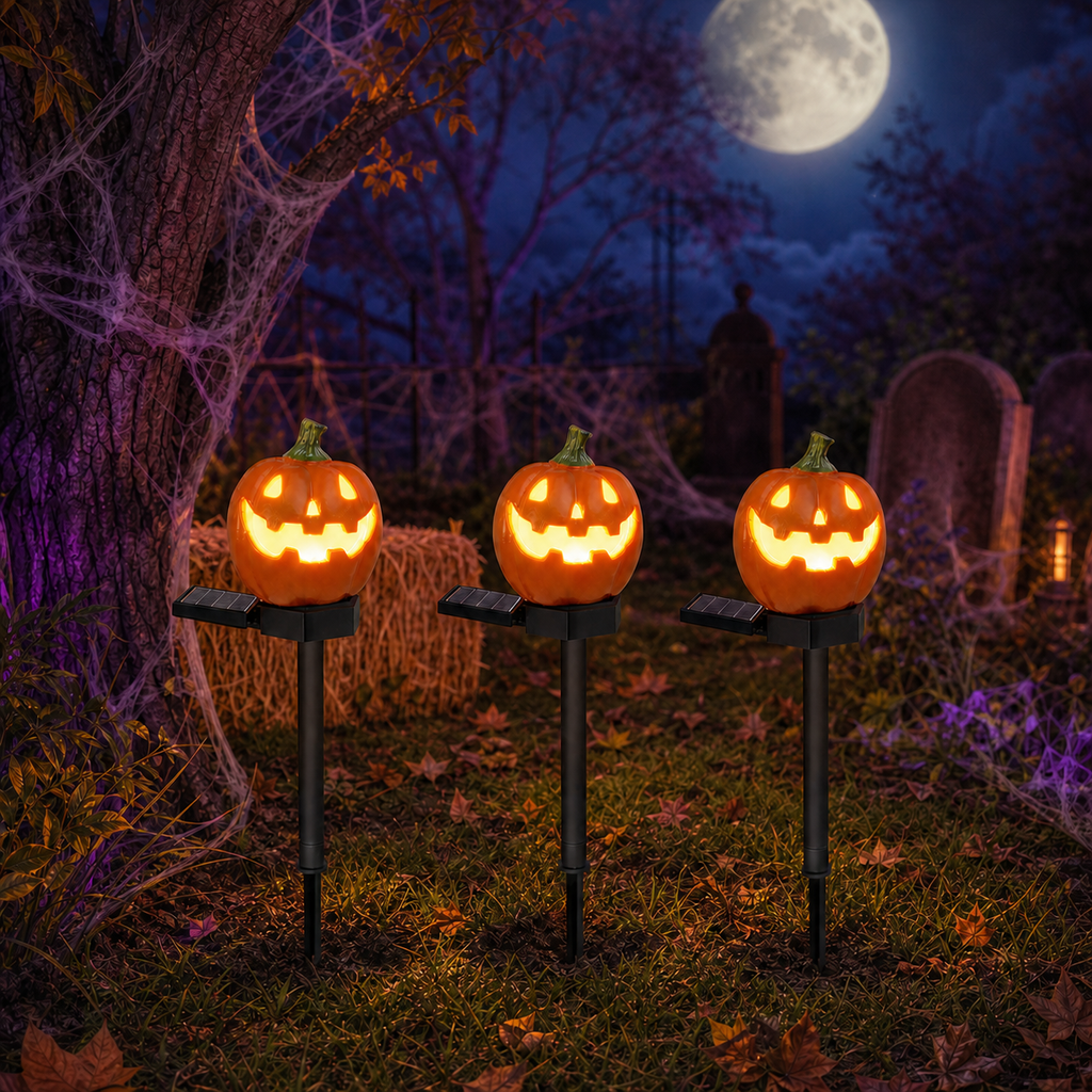 Estaca de calabaza Jack-o'-lantern solar con luz