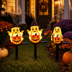 Estaca de luz solar para Halloween con fantasma y calabaza