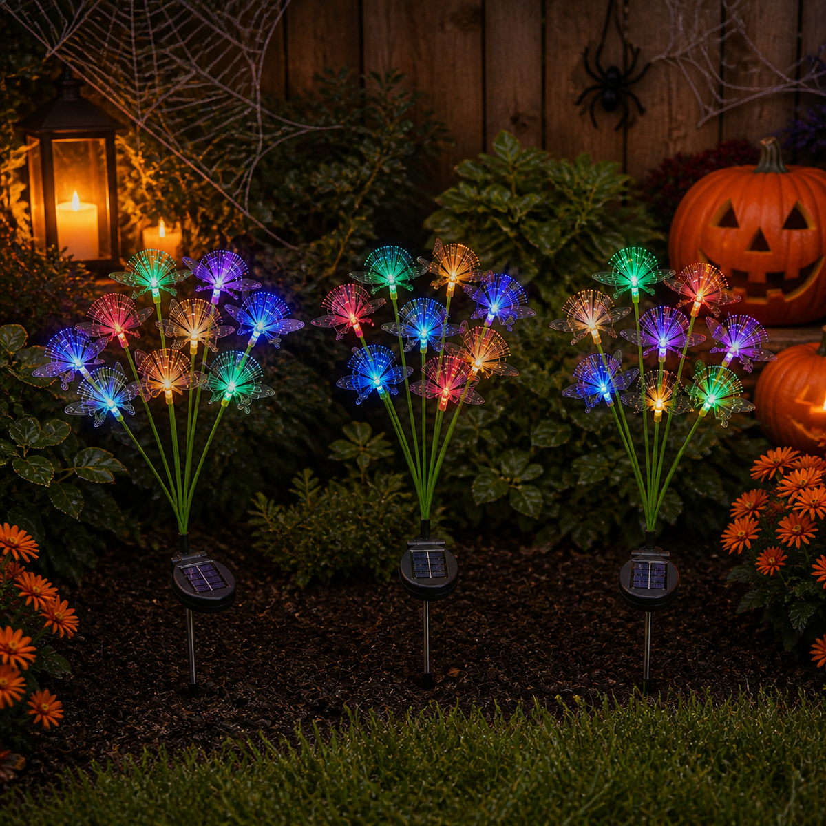 Estaca de jardín solar con mariposa de fibra óptica de 10 luces
