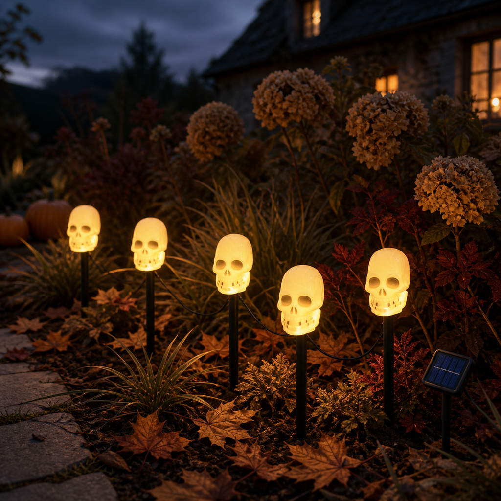 Estacas de luces solares de calavera para caminos, 5 unidades