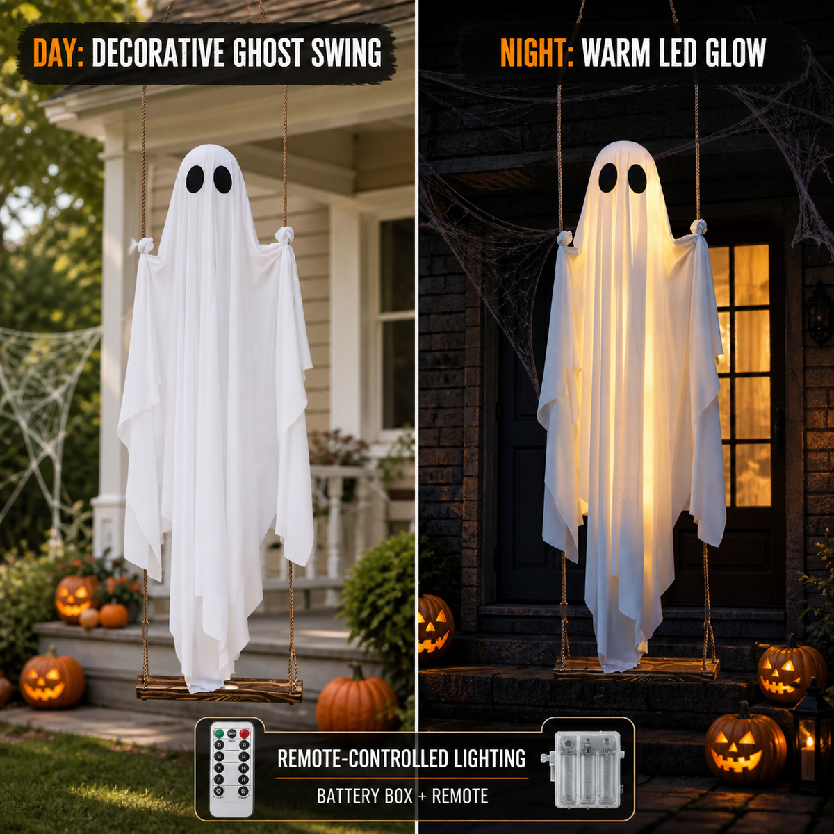 Remote-Controlled LED Hanging Ghost Swing