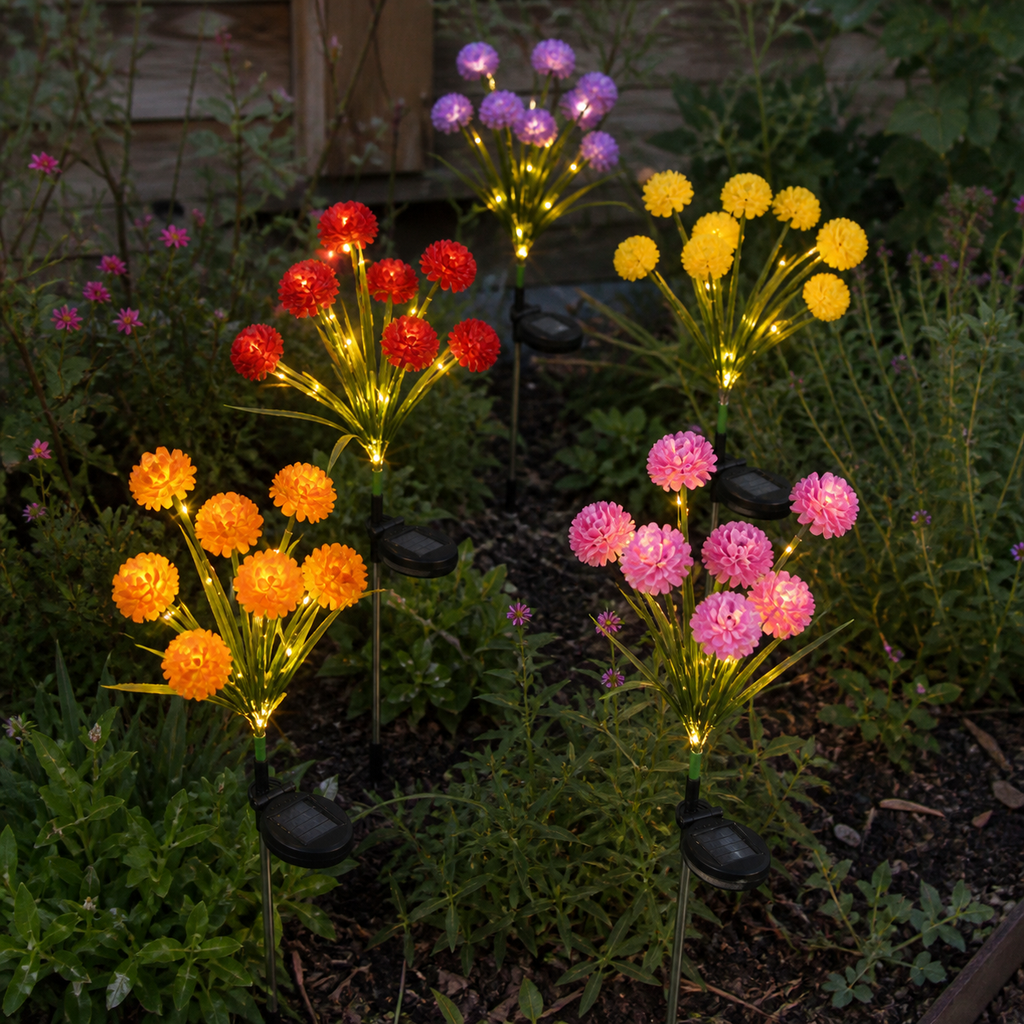 Solar 7-Head Pom-Pom Flower Stake Light