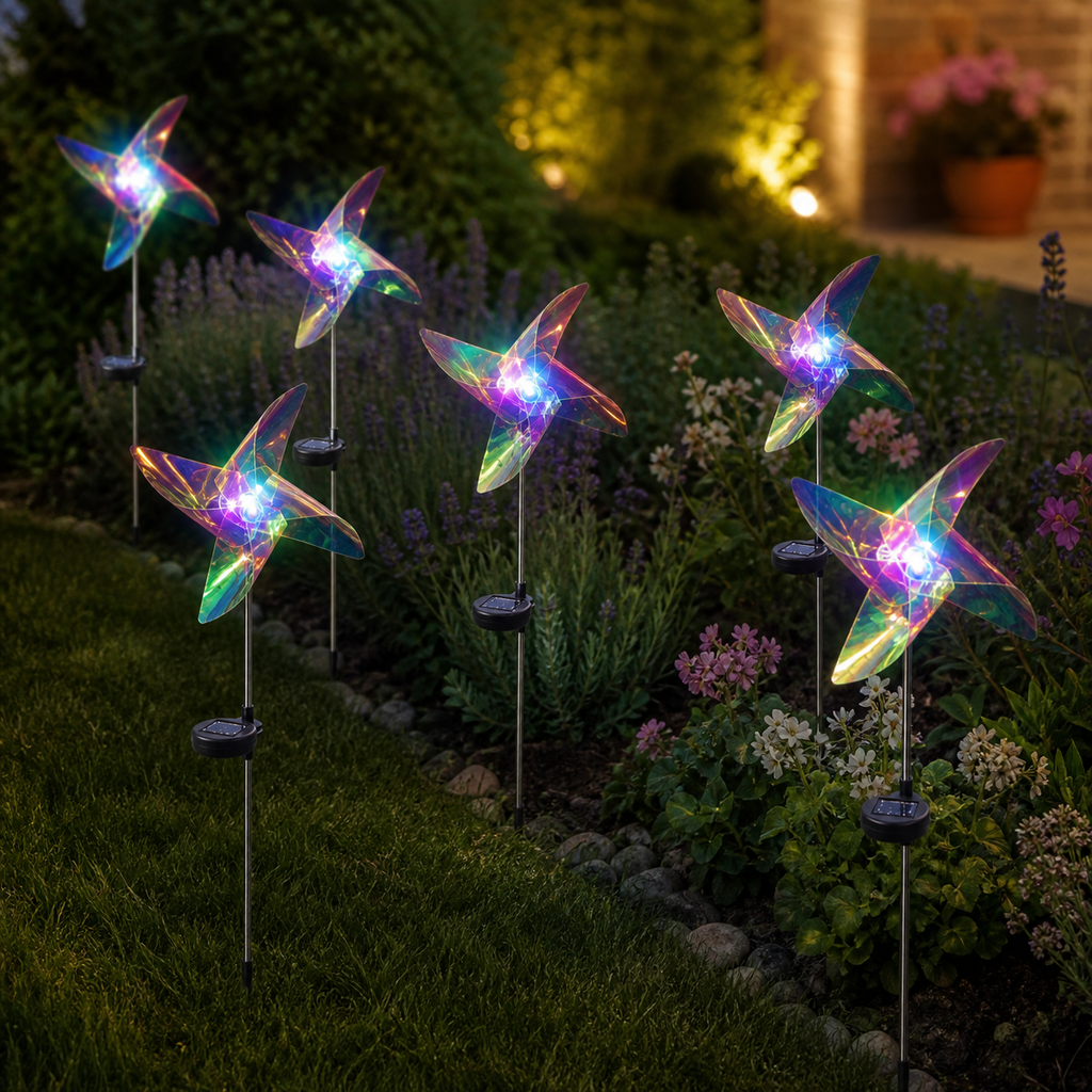 Solar Iridescent Pinwheel Garden Stake Light