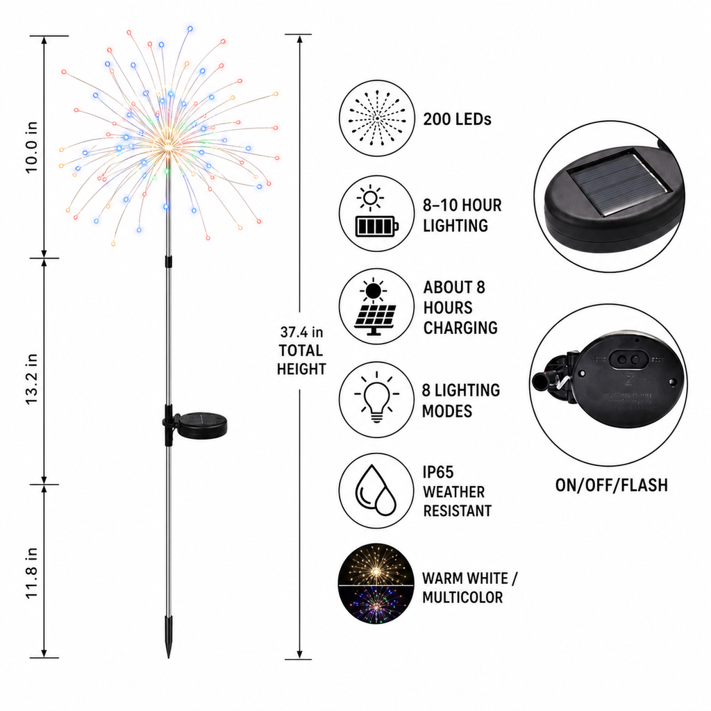 200-LED Solar Firework Garden Stake Light
