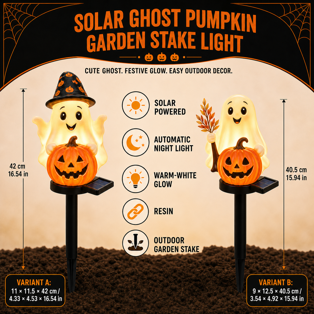 Estaca de luz solar para Halloween con fantasma y calabaza