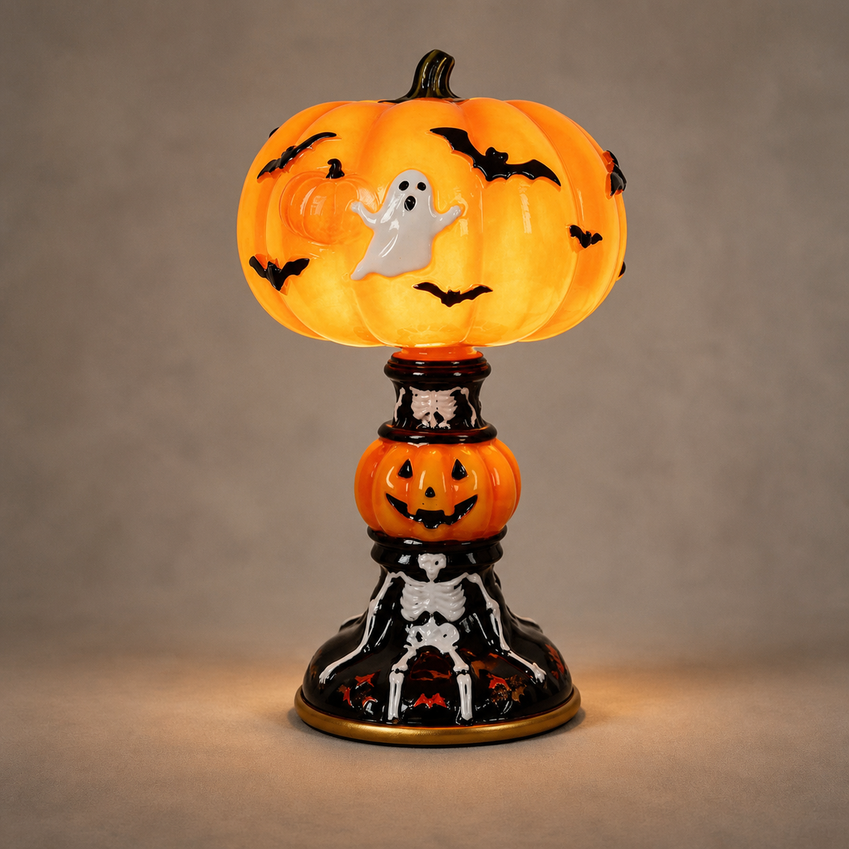 🔥Hot Sale - 40% OFF🔥 –🎃Retro Halloween Pumpkin Desk Lamp – Resin Bat & Ghost Accent Light, 3 Styles
