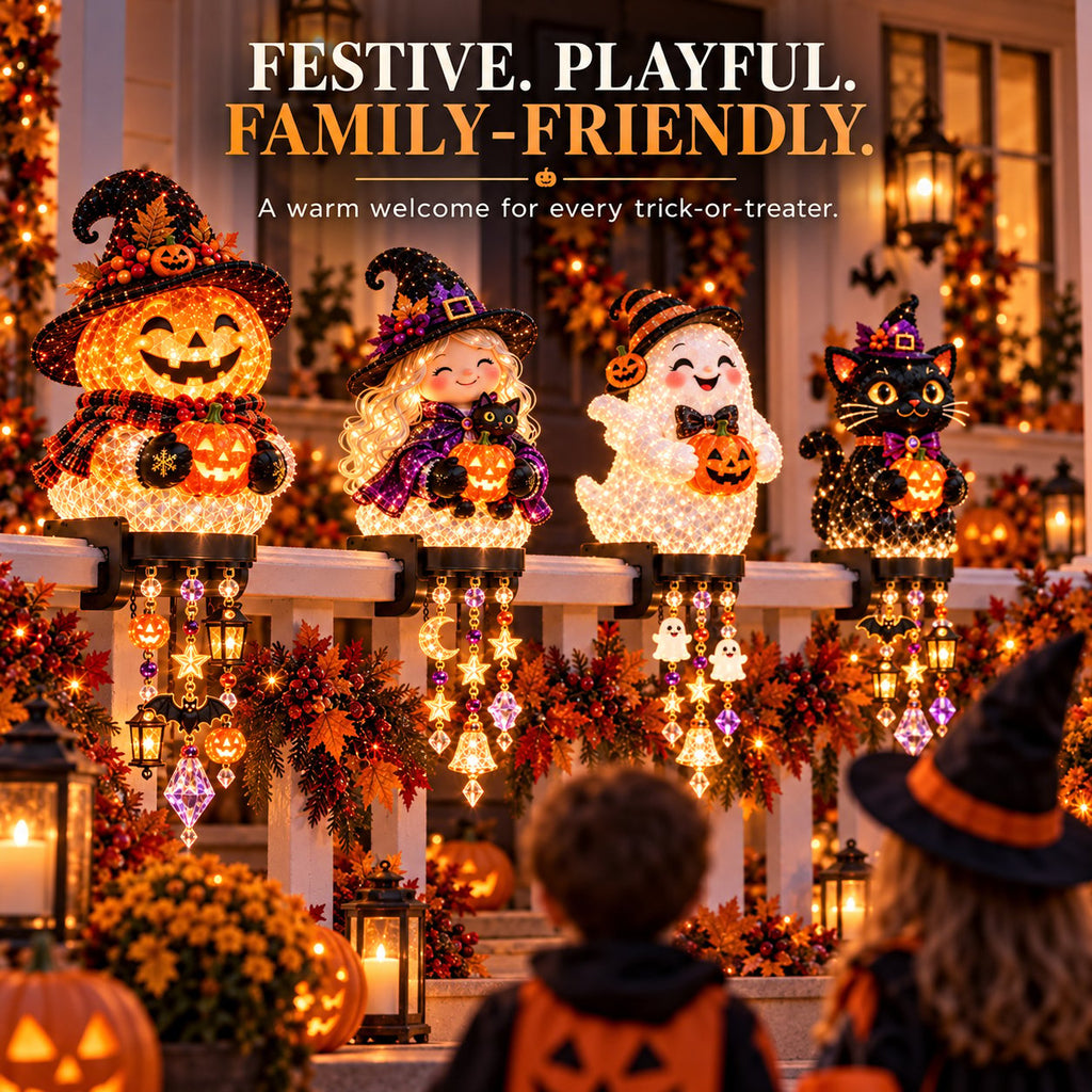 🔥Buy 2 Get 10% OFF🔥🎃 Halloween Porch Magic Cascade Railing Lights – Pumpkin, Witch, Ghost & Black Cat🎃🎃
