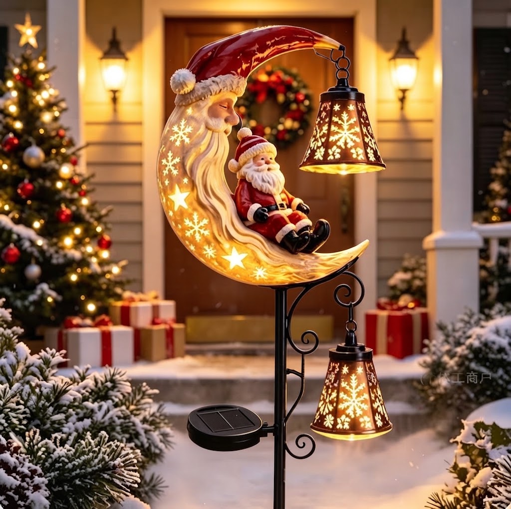 Luminous Winter Garden Glow – Solar Santa & Crescent Moon Pathway Stake Lantern (4 Styles)