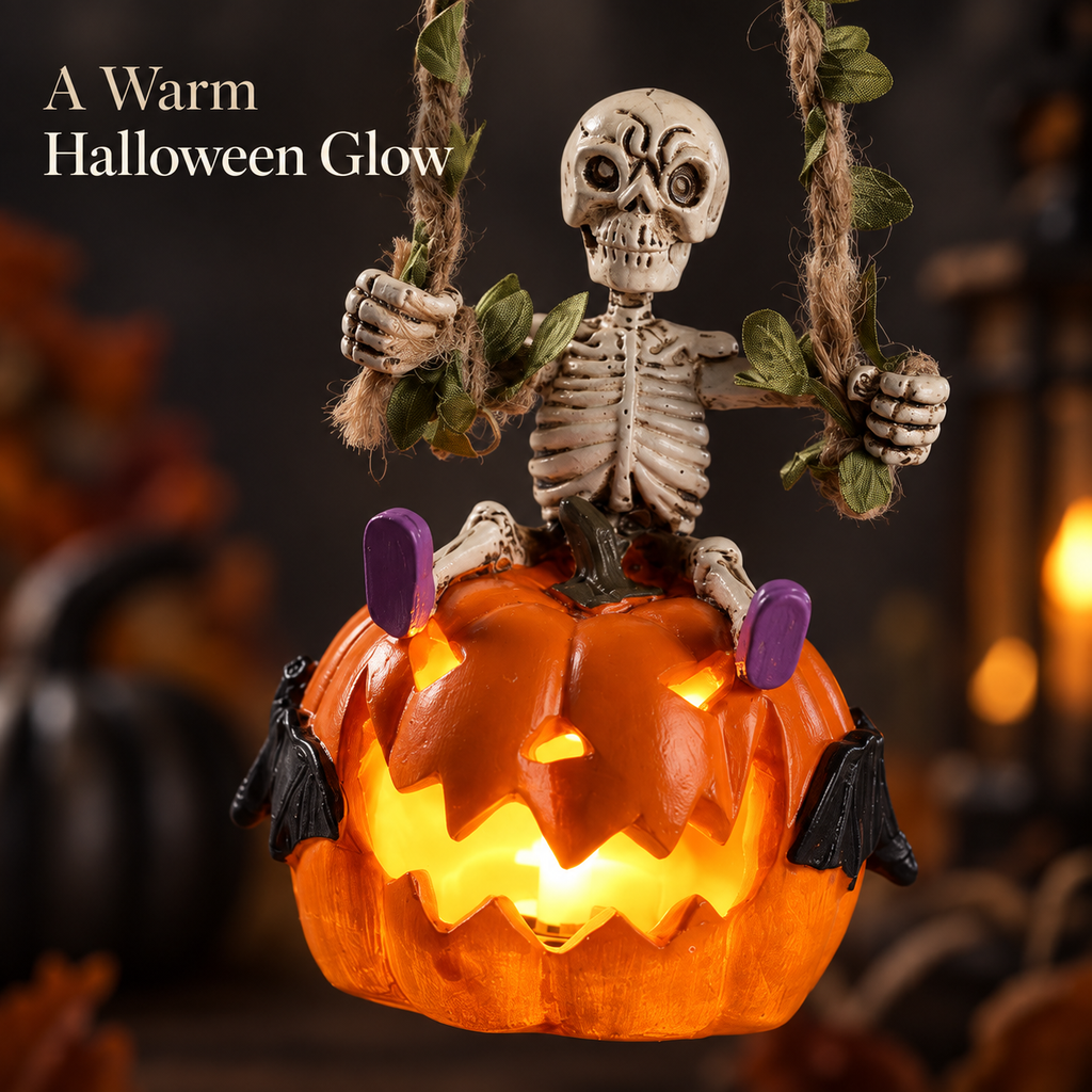 Free Shipping 🎃 Light-Up Skeleton Pumpkin Hanging Ornament | Halloween Decor