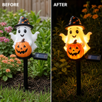 Estaca de luz solar para Halloween con fantasma y calabaza
