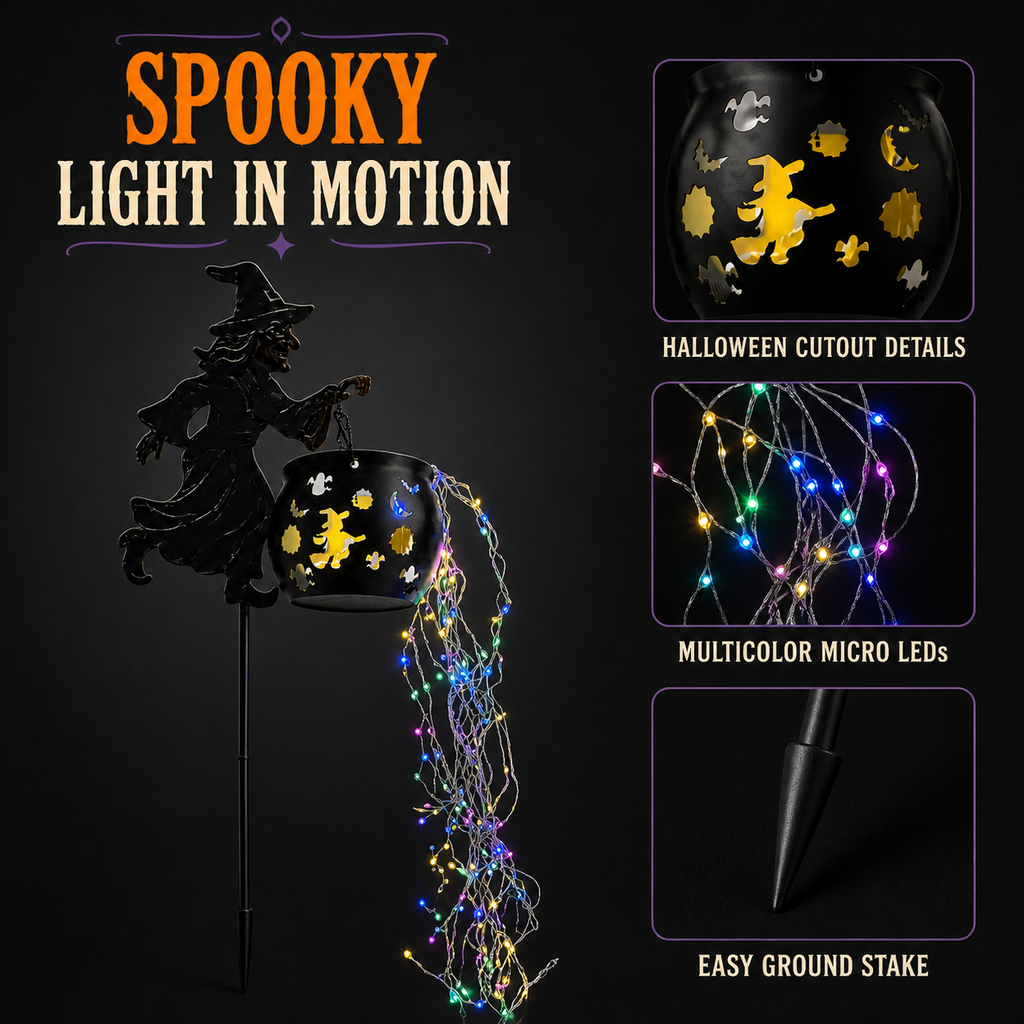 Halloween Witch Cauldron Garden Stake Light