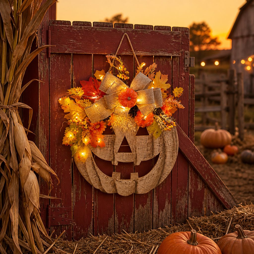 Light-Up Autumn Pumpkin Hanging Sign