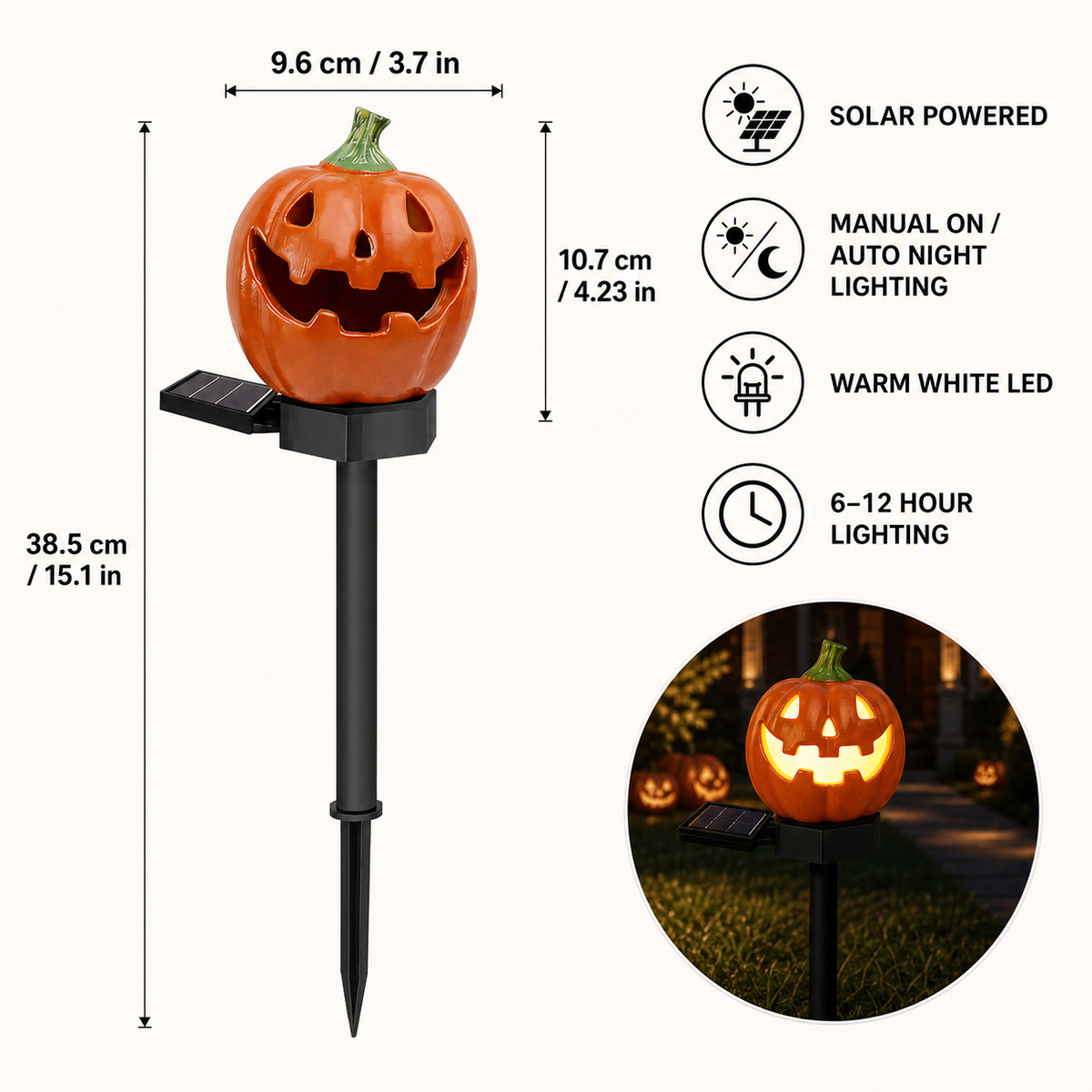 Ηλιακό Φωτιστικό Καρφί Halloween Κολοκύθα