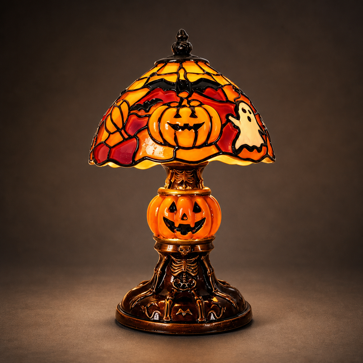 🔥Hot Sale - 40% OFF🔥 –🎃Retro Halloween Pumpkin Desk Lamp – Resin Bat & Ghost Accent Light, 3 Styles