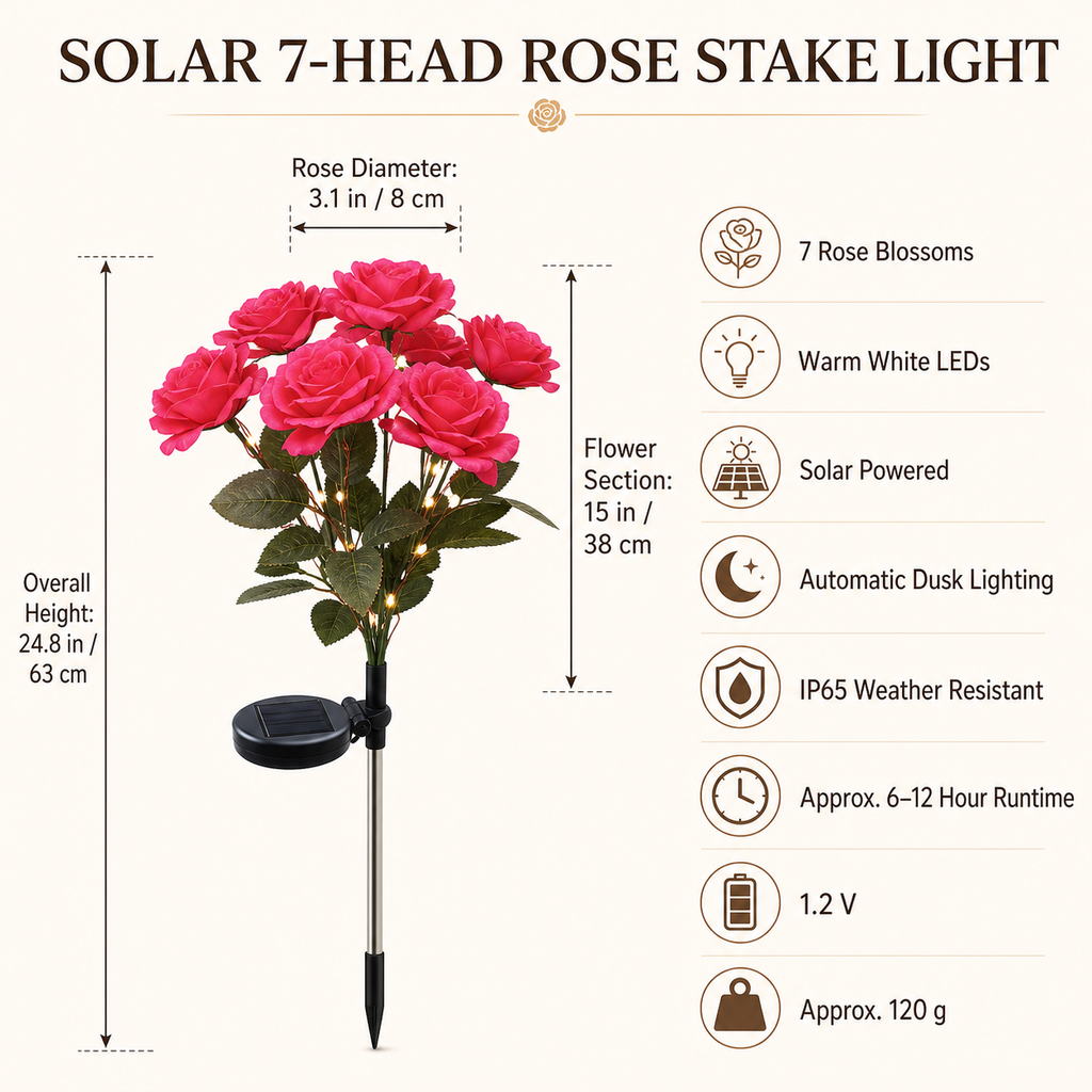 Solar 7-Head Rose Garden Stake Light