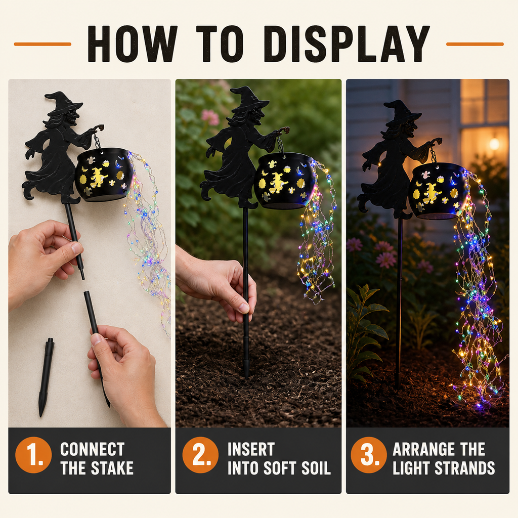 Halloween Witch Cauldron Garden Stake Light