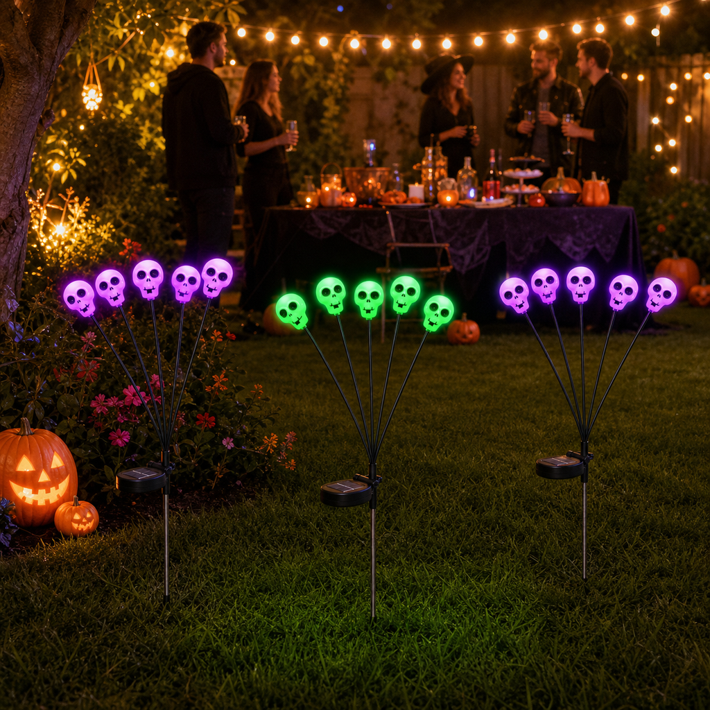 Luces solares de estaca de calavera de Halloween