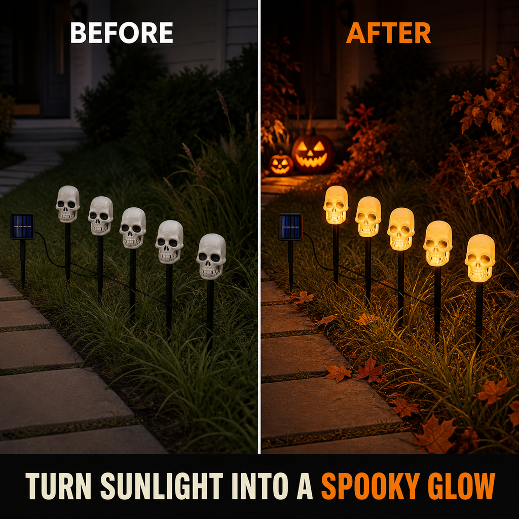 Estacas de luces solares de calavera para caminos, 5 unidades