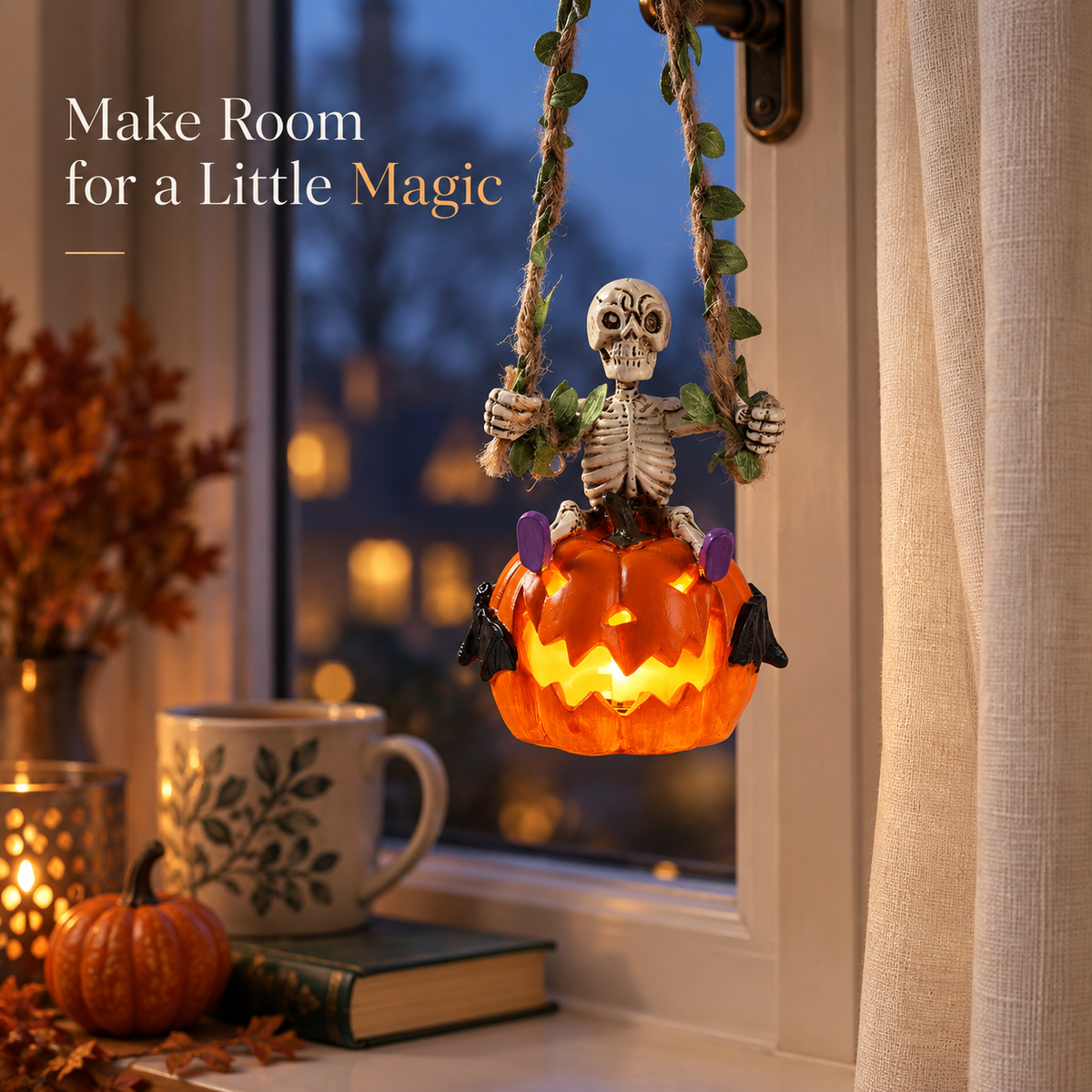 Free Shipping 🎃 Light-Up Skeleton Pumpkin Hanging Ornament | Halloween Decor