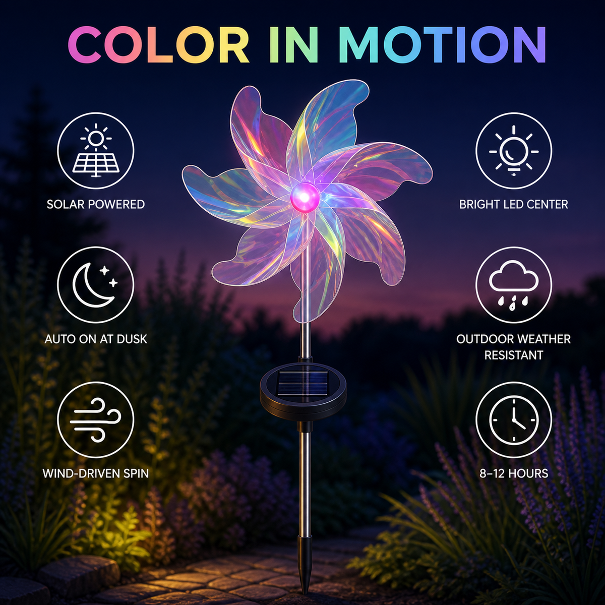 Solar Iridescent Pinwheel Garden Stake Light