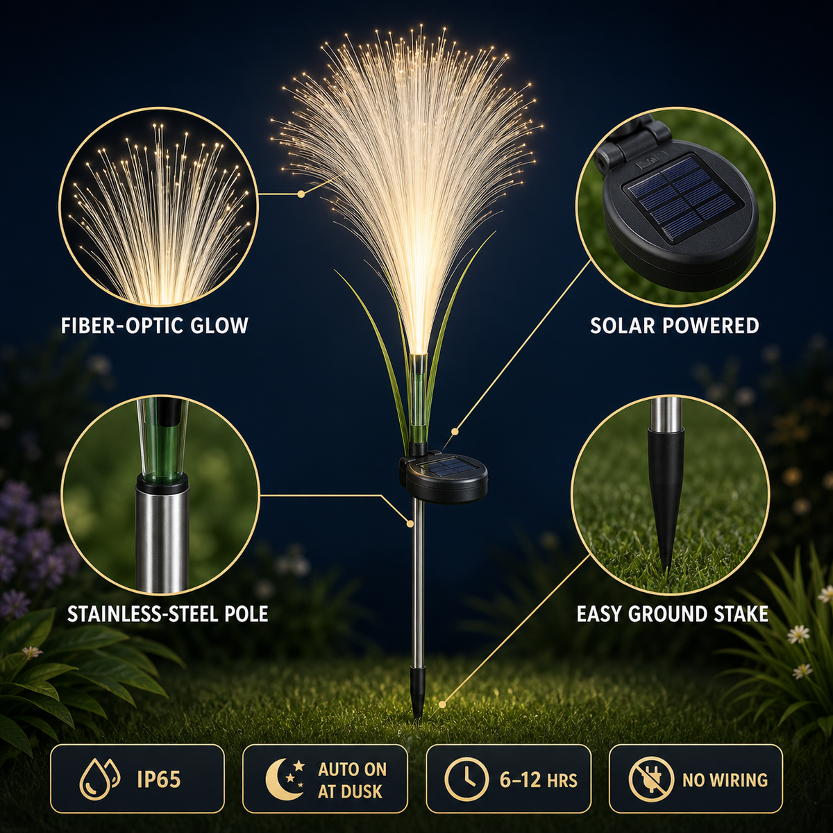 Solar Fiber-Optic Reed Garden Stake Light