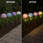 Luz solar de estaca para jardín con hortensias