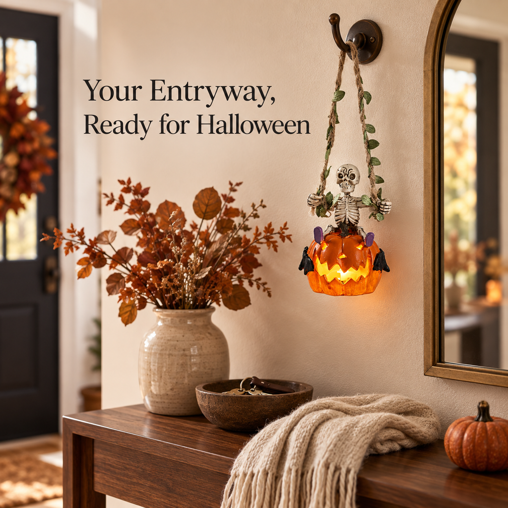 Free Shipping 🎃 Light-Up Skeleton Pumpkin Hanging Ornament | Halloween Decor
