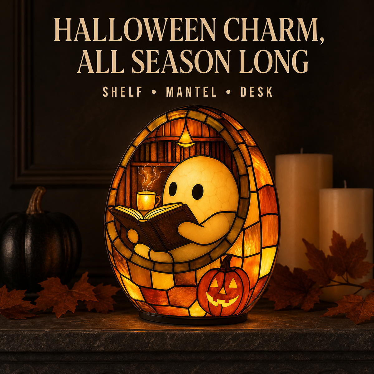 Cozy Reading Ghost Night Light – Handmade Resin Halloween Lamp