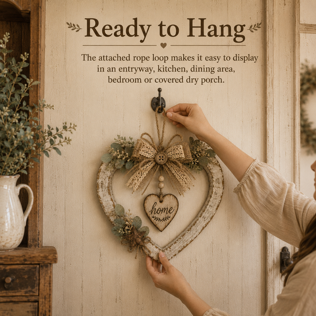 🤎Rustic Farmhouse Heart Wall Decor with “Home” Sign