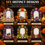 💀 DAY OF THE DEAD DECOR | 6 Wooden Memorial Photo Frames – Colorful Ofrenda Picture Frame Set with Floral Details