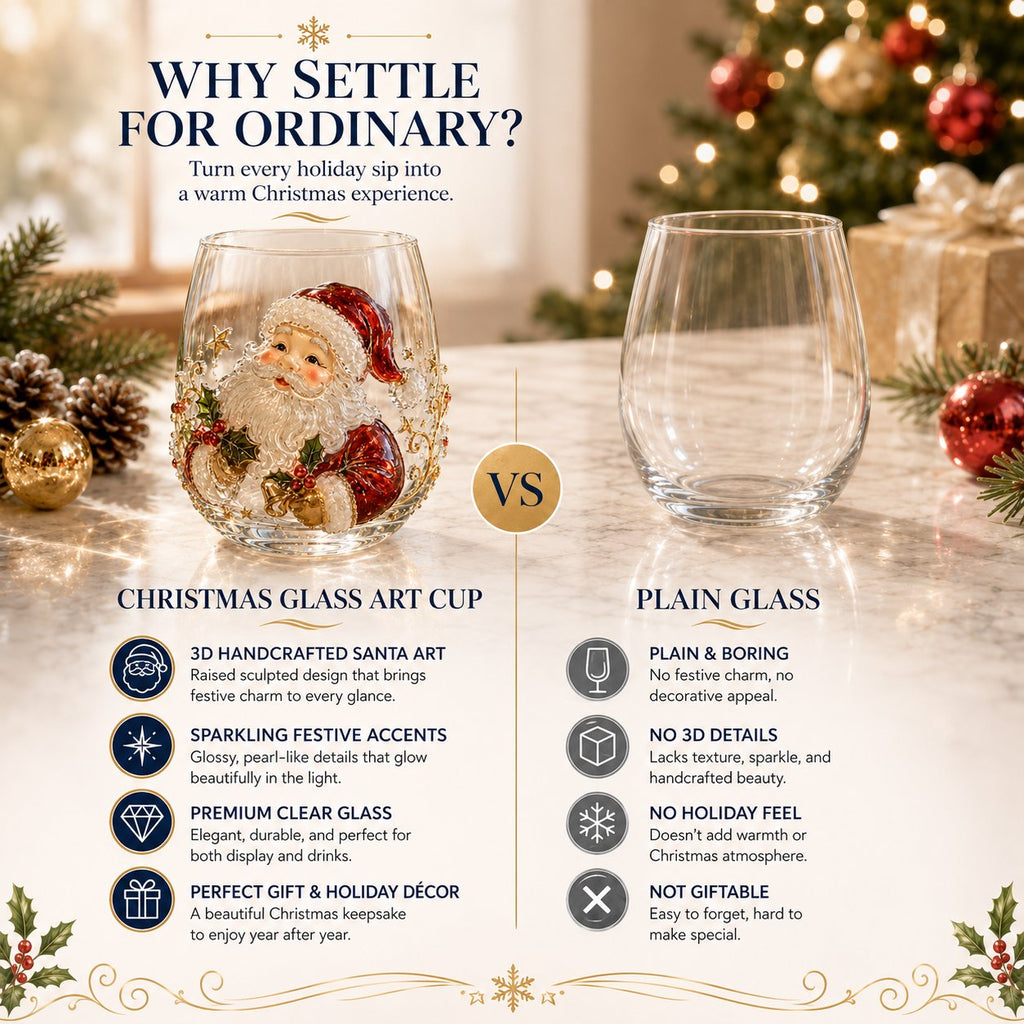 🚚📦 Free Shipping 🎄✨ 3D Christmas Glass Art Cup | Luxury Raised Holiday Glassware for Drinks, Decor & Christmas Gifts 🎁