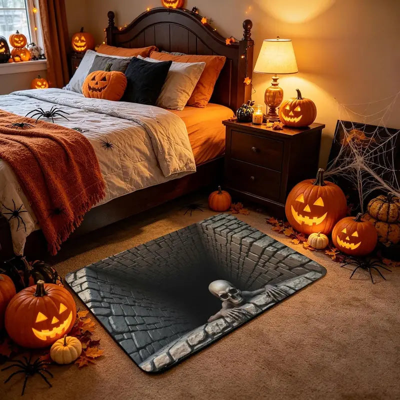 Free Shipping 🎃 3D Illusion Skull Hole Halloween Doormat, Non Slip Horror Welcome Rug for Home Decor