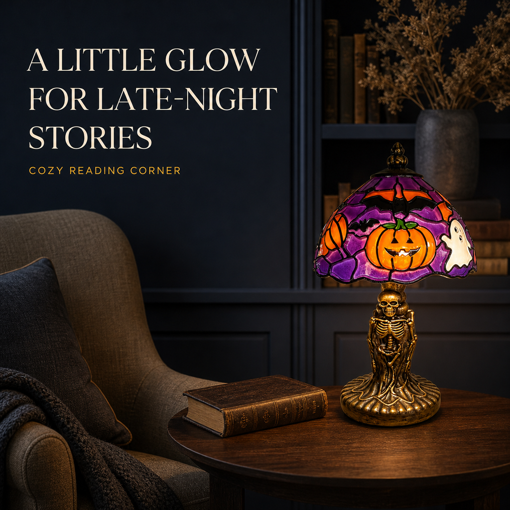 🔥Hot Sale - 40% OFF🔥 –🎃Retro Halloween Pumpkin Desk Lamp – Resin Bat & Ghost Accent Light, 3 Styles