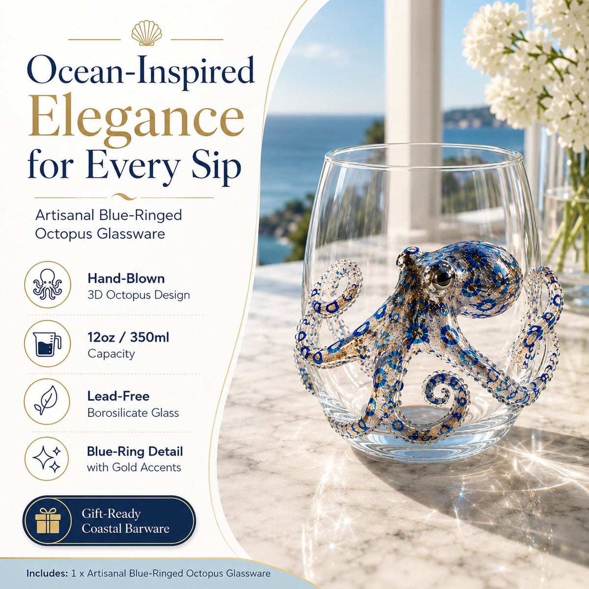 🚚📦 Free Shipping 🎁The Perfect Beach House Gift🌊3D Ocean Animal Artisan Glassware Collection