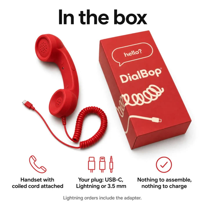 ✅Free Shipping📞DialBop Retro Phone Handset, Coiled Cord, 3 Colors, USB-C / Lightning / 3.5mm Option
