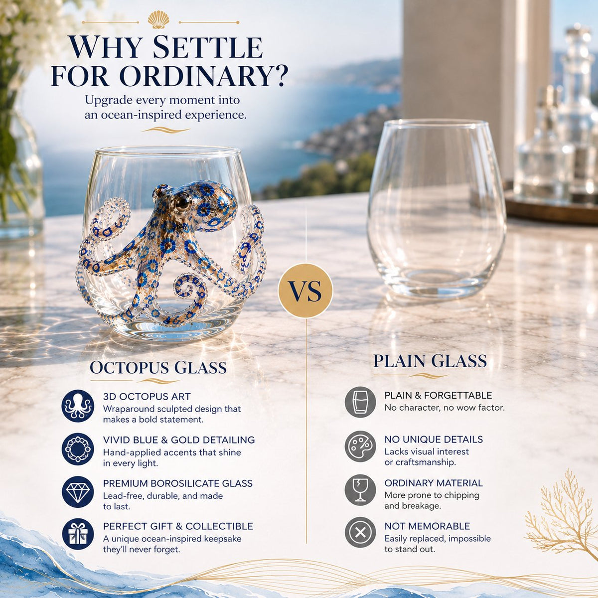 🚚📦 Free Shipping 🎁The Perfect Beach House Gift🌊3D Ocean Animal Artisan Glassware Collection