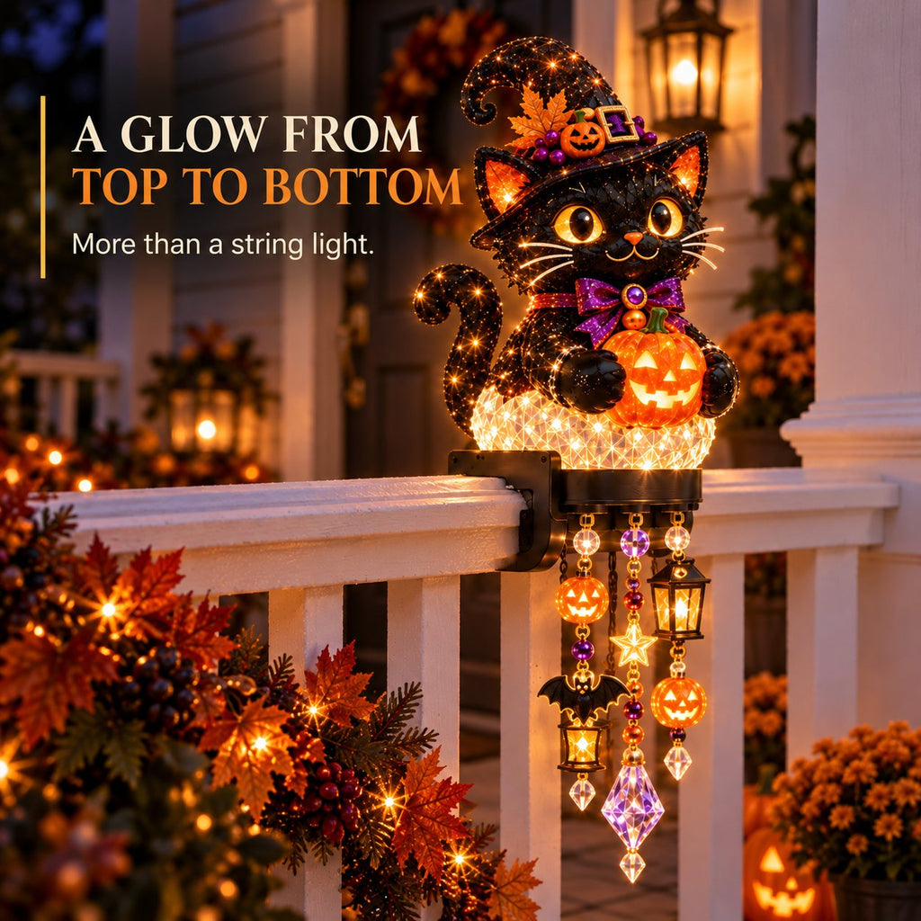 🔥Buy 2 Get 10% OFF🔥🎃 Halloween Porch Magic Cascade Railing Lights – Pumpkin, Witch, Ghost & Black Cat🎃🎃
