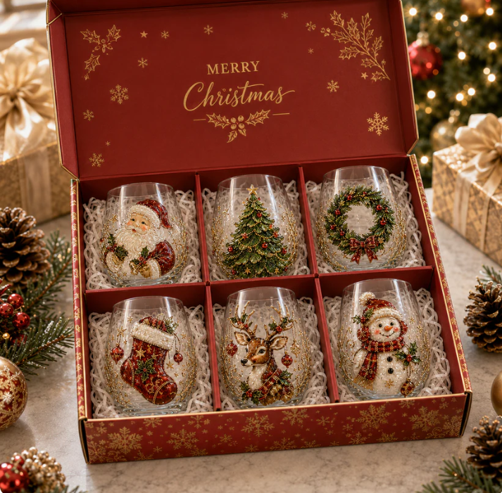 🚚📦 Free Shipping 🎄✨ 3D Christmas Glass Art Cup | Luxury Raised Holiday Glassware for Drinks, Decor & Christmas Gifts 🎁
