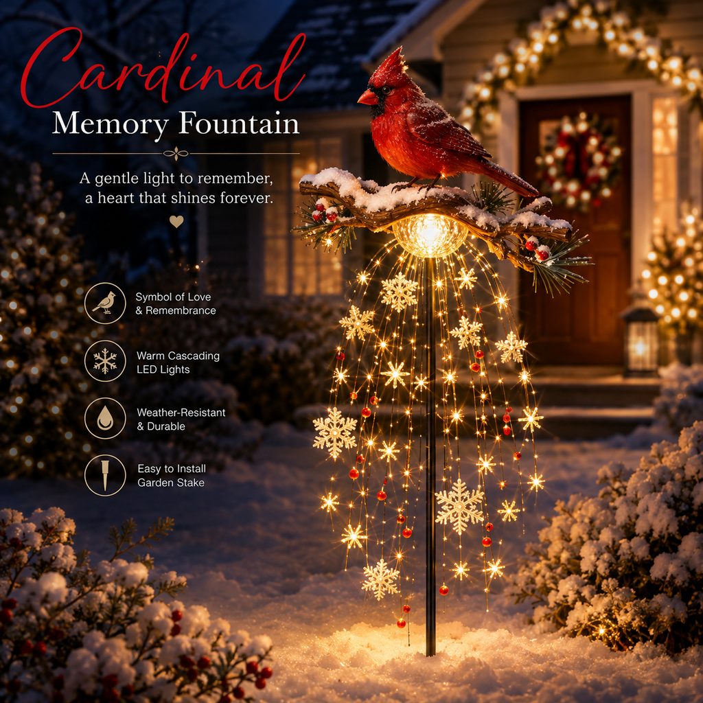 ❤️ Cardinal Memory Fountain – Lighted Christmas Remembrance Garden Decor