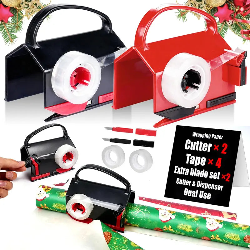 Free Shipping 🎁✨ 2-in-1 Wrapping Paper Cutter & Tape Dispenser, Holiday Gift Wrap Cutting Tool Kit