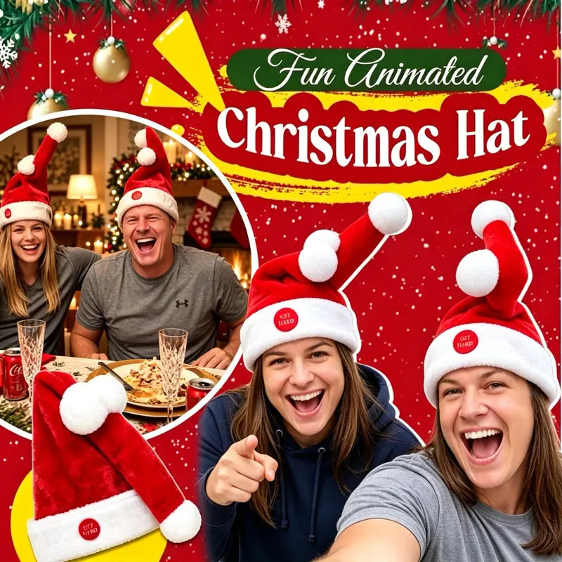 🚚 Free Shipping | 🎅 Button-Activated Moving Santa Hat – Funny Christmas Party Hat