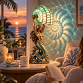 🧜‍♀️ Cast a Magical Ocean Glow! Vintage Mermaid Nautilus Stained Glass Ambient Lamp