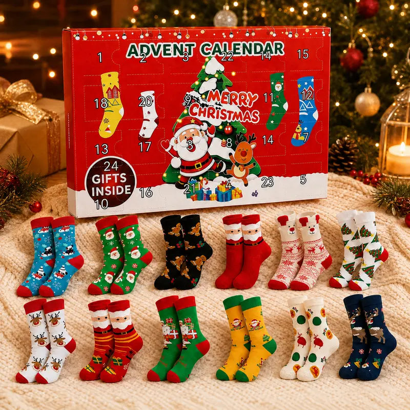 Free Shipping 🧦 Christmas Sock Advent Calendar – 12 Pairs